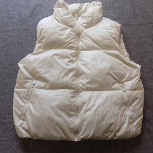 Old Navy Puffer Vest Women L White Excellent Quilted Full‎ Zip Recycled Padded